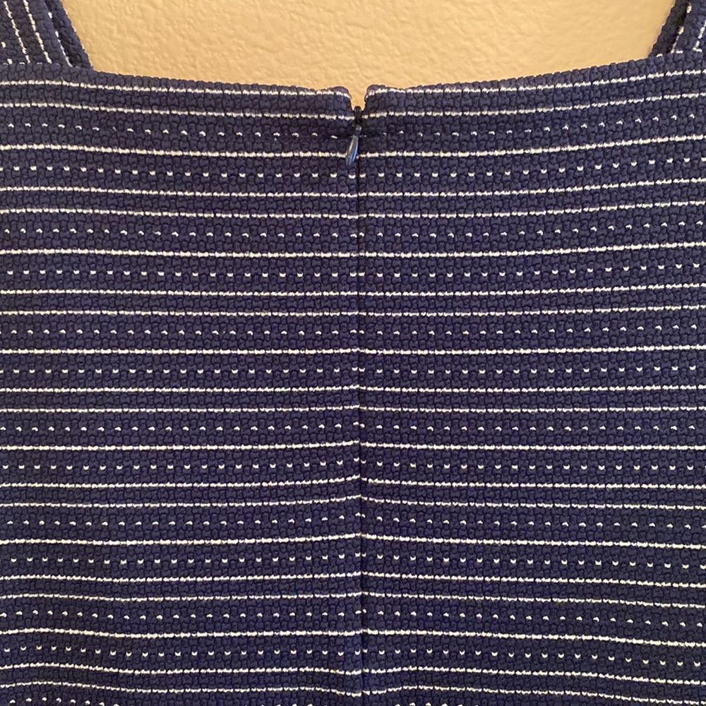 Loft Textured‎ Knit Blue White Striped Square Neck Shift Dress 3/4 Sleeves Sz S - Picture 9 of 10